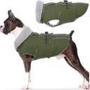 Lelepet Warm Dog Coat Reflective Fleece Vest Waterproof Dog Jacket with Adjustable Buckle Hook & Loop Windproof Cold Weather Coats for Large Dogs, Army Green, 3XL