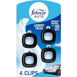 Febreze Car Air Freshener Vent Clip Laundry Fresh Scent, .07 oz. Car Vent Clip, Pack of 4