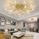 Crystal Ceiling Light Fixture Gold Leaves Semi Flush Mount Ceiling Lights,Kitchen Lighting Fixtures Ceiling for Bedroom Living Room Dining Room Hallway, 15-heads