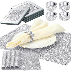 Dandat 12 Pcs Silver Napkin Rings Silver Rhinestone Placemat Glass Mirrored Coaster Set Includes 4 Circle Placemats 4 Glass Coasters 4 Napkin Holder for Dinning Table Wedding Banquets(Square) Dandat 12 Pcs Silver Napkin Rings Silver Rhinestone Placemat Glass Mirrored Coaster Set Includes 4 Circle Placemats 4 Glass Coasters 4 Napkin Holder for Dinning Table Wedding Banquets(Square)