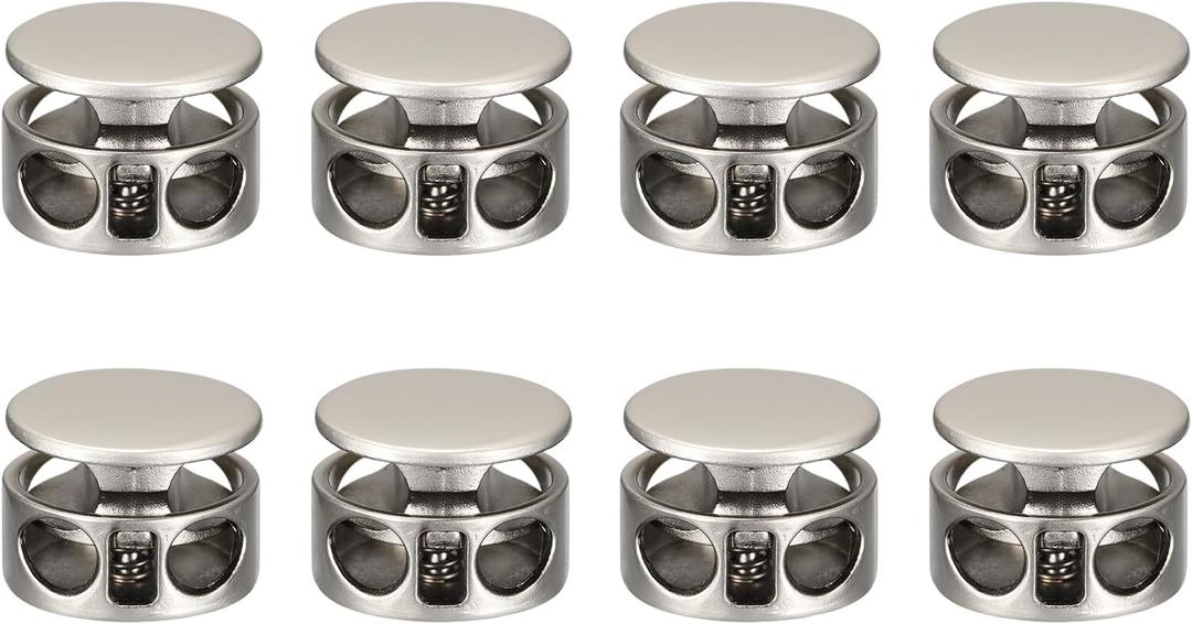 uxcell 8Pcs Metal Cord Locks, 3.5mm Double Hole Toggle Spring Stop Cord Locks End Fastener Slider for Backpacks Clothing Drawstrings Lanyards, Silver Tone