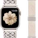 Minyee Magnetic Stretchy Band Compatible with Apple Watch Bands 42/44/45/46/49mm Women Men, Celtic Knot Soft Elastic Nylon Fabric Strap for iWatch Series 11 10 9 8 7 6 5 4 SE/Ultra 3 2 1 (Starlight/Starlight)