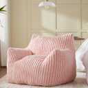 Giant Bean Bag Chairs for Adults Teens, Large Bean Bag Sofa Chairs with Filling Comfy Fuzzy BeanBag Chair with Armrests for Bedroom Living Room Reading (Medium, Pink)