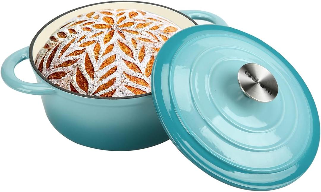 Cast Iron Dutch Oven 4.5 Quart Enameled Cast Iron Dutch Oven Pot with lid Heavy Duty Dutch Oven Dual Handles Porcelain Enameled Cast Iron Pot for Baking Braiser Cooking Family or Friends Gifts,Aqua (Teal)