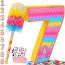 Number 7 Pinata for Birthday Party Decorations, Unicorn Mermaid Theme Pink Piata Games Toy (7th)