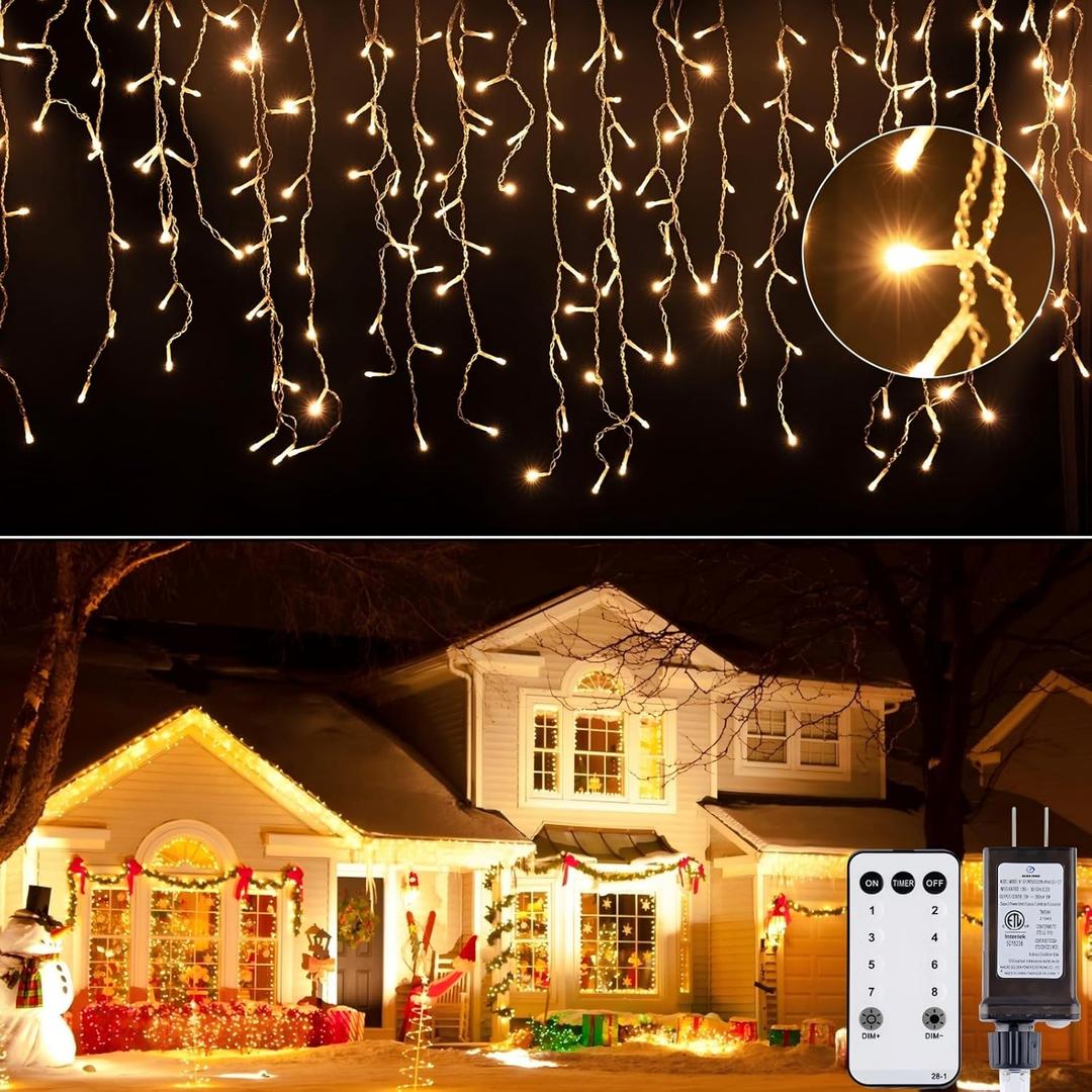 Brightown Icicle Lights for Outside, 40 FT 432 LED Icicle Christmas Lights Outdoor with 81 Drops, 8 Modes, Connectable String Light with Remote, Timer, Waterproof Christmas Light for House, Warm White