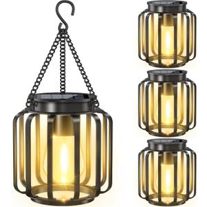 TomCare Solar Lights Outdoor 4 Pack Metal Solar Lanterns Outdoor Waterproof, Hanging Solar Lantern Lights for Patio Yard Porch Garden Decor, Warm White