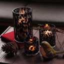 ARIAMOTION Glass Hurricane Candle Holder Set,Table Decoration Centerpieces for Pillar Votive Tealights Clear Cylinder Vase with Black Tortoise Pattern, 8 Inch 5 Inch 3.5 Inch Height, 3 Piece