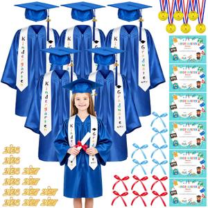 Kindergarten Graduation Cap and Gown - Unisex Shiny Cap and Gown Set with Tassel, Stole and 2026 & 2027 Charm, for Kindergarten Graduation Boys and Kids Preschool(Pink-6Set, 30) (Pink)