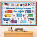 Funrous 71 Pcs Winter Bulletin Board Set Holidays Around the World Board with Christmas Chinese New Year Kwanzaa Diwali Hanukkah Winter Solstice Cutouts for Xmas Party School Classroom Home Wall Decor
