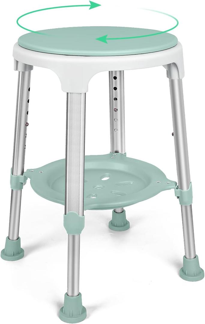 Shower Chair for Inside Shower, Tool-Free Assembly Swivel Shower Stool with Storage Tray, Adjustable Tub Chair and Bathroom Stool for Seniors, Elderly, Handicap & Disabled, FSA/HSA Eligible
