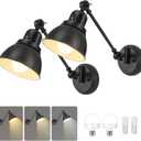 Battery Operated Wall Sconces Set of Two, Black Vintage Wireless Wall Lights Rechargeable Wall Sconce with Remote, 15 Colors Modes, Swing Arm Wall Lamps for Bedroom Living Room