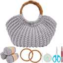 ACRNIGHEET Crochet Bag Kit for Adults Grey Handbag Crochet Kit for Beginners Tote Bag Starter Set DIY Craft Making Kit with Step-by-Step Instructions and Video Guidance