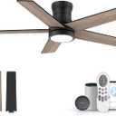42In Smart Low Profile Ceiling Fan with Lights Remote,Controll by Voice WIFI Alexa App,Quiet DC Motor,Outdoor Indoor Flush Mount Ceiling Fans,Modern Black Walnut Fan for Bedroom Patio Porch