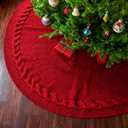 36 Inch Knitted Red Christmas Tree Skirt for 4Ft Tree, Vintage Thick Tree Skirt, Christmas Decoration for Pencil Trees, Xmas Home Decor (Medium)