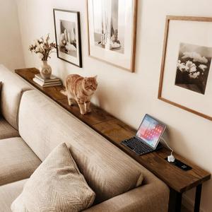 GRLEAF 78 Inch Narrow Sofa Table with Power Outlet, Extra Long Console Table Behind Couch Table with Charging Station, Skinny Entryway Table Thin Table for Living Room, Narrow Spaces (Rustic Brown)