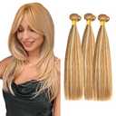 P27/613 Blonde Bundles Human Hair Straight Bundles 14 16 18 Inch Honey Blonde Bundle Human Hair Extensions Unprocessed Virgin Remy Hair 3 Bundle 50 Gram Per Bundle