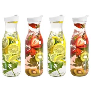 DilaBee Plastic Water Pitcher With Lid Round Carafe Pitchers for drinks, Milk, Smoothie, Iced Tea, Mimosa Bar - BPA-Free - Not Dishwasher Safe (4-Pack, 50 Ounce)
