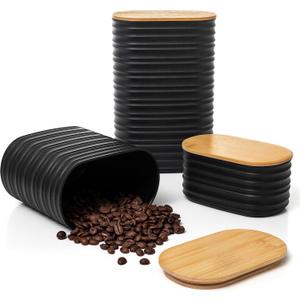 Mixpresso Black Canisters Sets for the Kitchen 3-Piece Airtight Plastic Sugar Container Set with Bamboo Lids in Three Different Sizes Decorative Modern Storage Jars for Coffee, Tea & Countertops