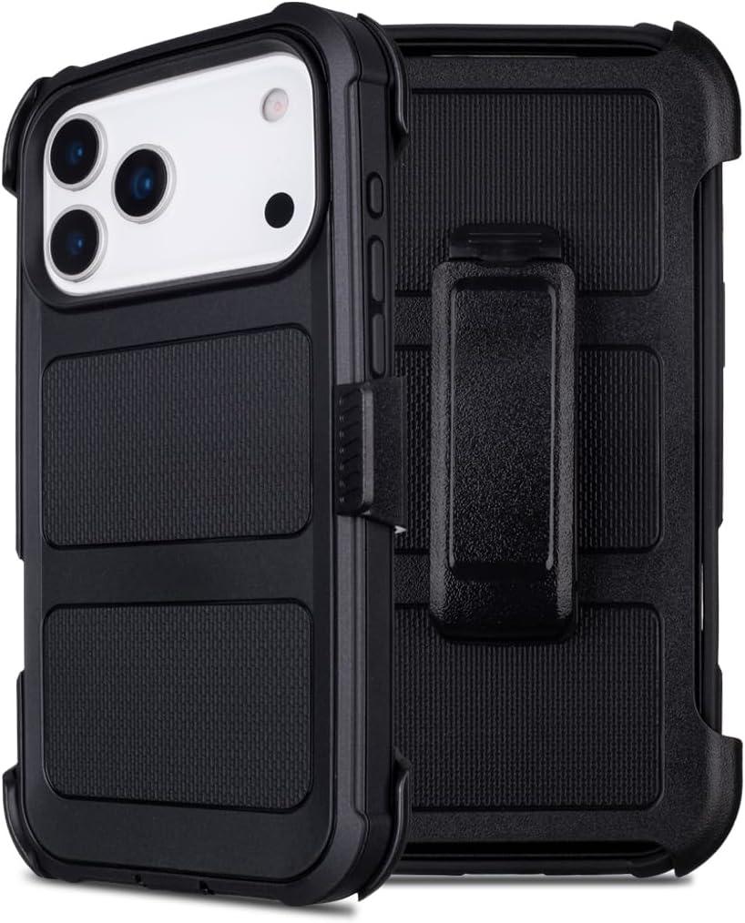 for iPhone 17 Pro Case with Belt Clip Holster,for Defender iPhone 17 Pro Case with Stand,Heavy Duty Rugged Full-Body,3 Layers of Sturdy,Anti-Drop,for Cases 17ProCase Protective (Black)