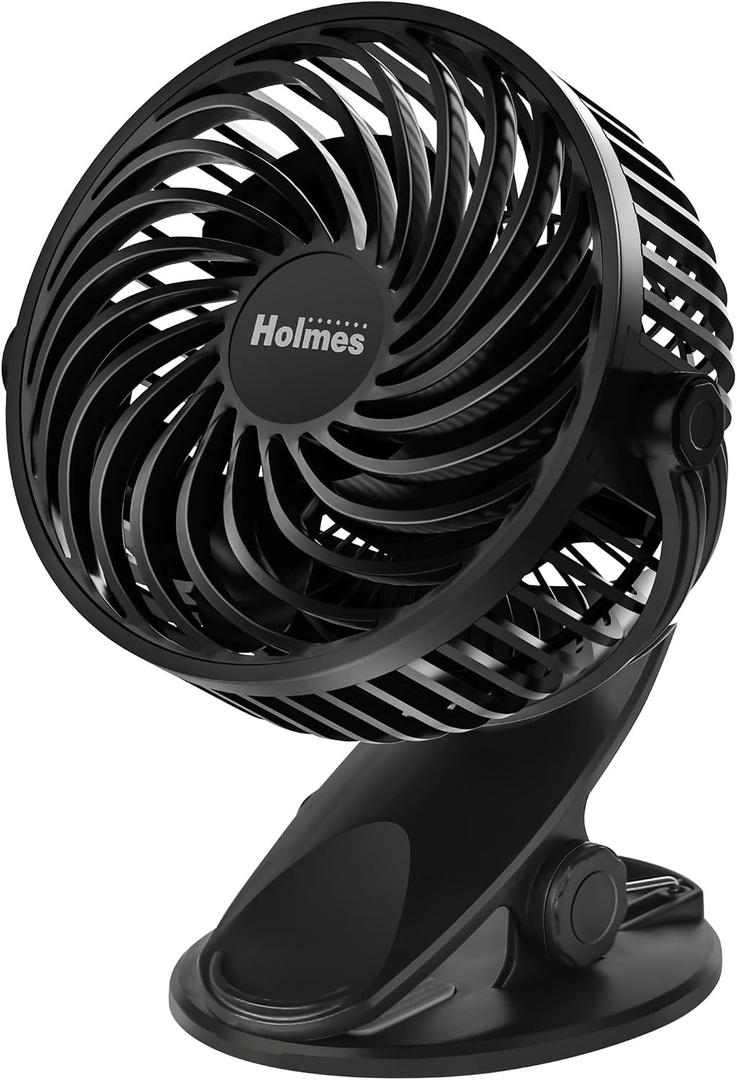 Holmes 4 On-The-Go Personal Fan with Clip 3 Speed Settings, 360 Rotation, Rechargeable Battery, USB-C Charging, Compact & Portable Design, Black Ideal for Desks & Personal Spaces
