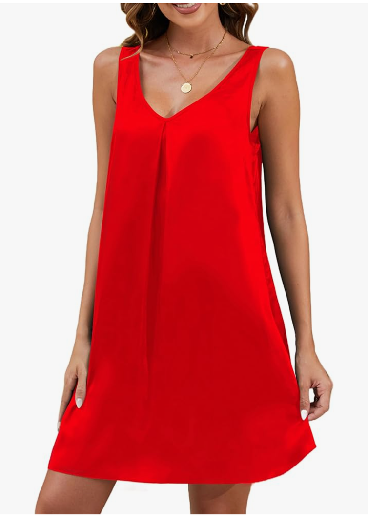 Mawor Nightgowns for Women Satin V Neck Soft Comfy Sleepwear, Size XL, Red
