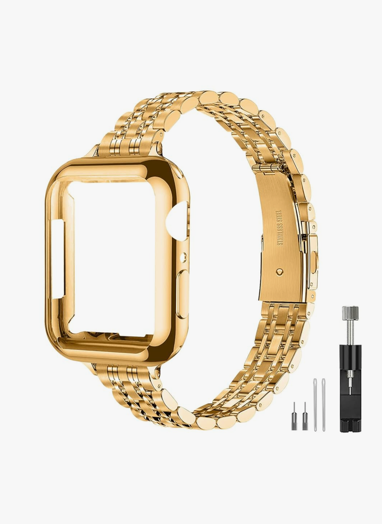 Slim Watch Band Compatible with Apple Watch 42mm  Metal Stainless Steel Watchband Suitable for iWatch 10/9/8/7/6/5/4/3/2/1/SE Series Women Luxury Strap, Gold