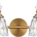 Brass Vanity Light, Farmhouse Brushed Gold Bathroom Light Fixtures, 2 Light Bathroom Vanity Lights, Flower Glass Shade Wall Sconce Lighting