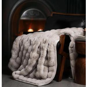 EverGrace Ultra Soft Luxury Fluffy Faux Rabbit Fur Throw Blanket, Thick Warm Bubble Throw for Bed, Cozy Plush Reversible Blankets for Couch, Chair, Sofa, Taupe, 60x80 Inches