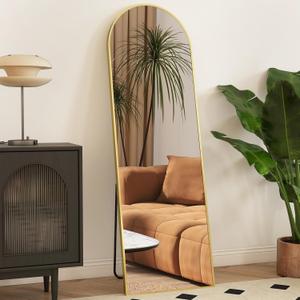 Mirror Full Length, Upgraded Body Wall Mirrors with Shatter-Proof Glass, Floor Standing, Hanging or Leaning, Tall Mirror with Stand Aluminum Alloy Frame for Bedroom (59"L x 16"W, Classic Gold-arched)