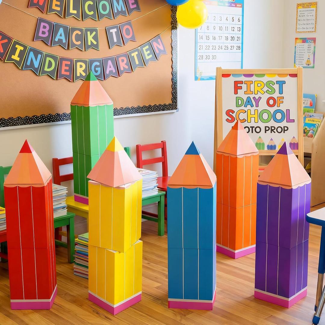 18 Pcs Large Back to School Decorations 26.37" Pencil Crayons Boxes First Day of School Party Favors for Classroom Photo Booth Props for Preschool Kindergarten(Colored Pencils)