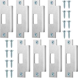 Tandefio 8 Pcs 4 7/8 x 3 3/8 x 1 1/4 Inch Deadbolt Strike Plate Stainless Iron Door Extended Strike Plate Door Reinforcement Backplate with Screws for Heavy Duty Residential Use (Silver)