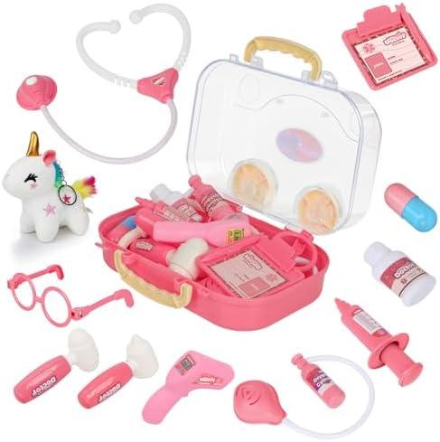 Doctor Kit for Toddlers 3-5, Kids Veterinarian Playset with Plush Unicorn & Ambulance Storage Box, 12Pcs Medical Pretend Play Set, Educational Toddler Girl Toys Gift for Boys Ages 3 4 5 6, Pink