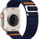 Sport Band Compatible with Apple Watch Ultra 3/2/1 Band 49mm 46mm 45mm 44mm 42mm 41mm 40mm 38mm Men Women, Stretchy Nylon Loop Strap with G-Hook for iWatch Series Ultra 11 10 SE 9 8 7 6 5 4 3 (Navy Blue)