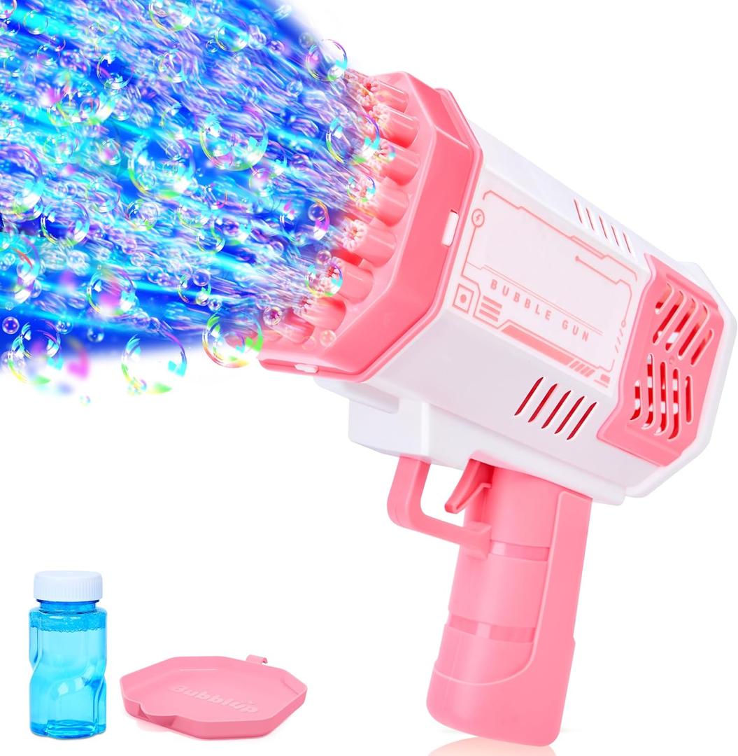 Sloosh Bubble Machine Toy for Kids, Rocket Shape Bubble Gun for Kids Ages 4-8, Gifts, Adults, Party Favors, Summer, Wedding, Easter (Pink), Pack of 2
