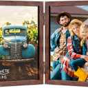 AEVETE 4x6 Picture Frames Double Hinged Wood Folding Photo Frames Vertical with Plexiglass Front, Brown