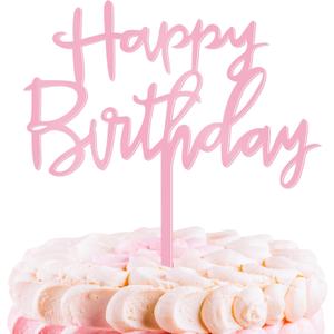 1 PCS Happy Birthday Cake Topper, 4.7 Inches x 5.5 Inches Acrylic Cake Topper, Pink Crisp Lettering Birthday Cake Decorations for Kids, Adults, Dessert, Birthdays Party, Table, Photo Booth