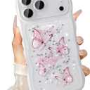 UEEBAI Wave Butterfly Case for iPhone 17 Pro Max 6.9 inch Case, Pretty Bling Star Butterfly for Women Cute Shiny Glitter Phone Cover for Girls Bling Clear Cover Curly Shockproof Girly Shell - Clear