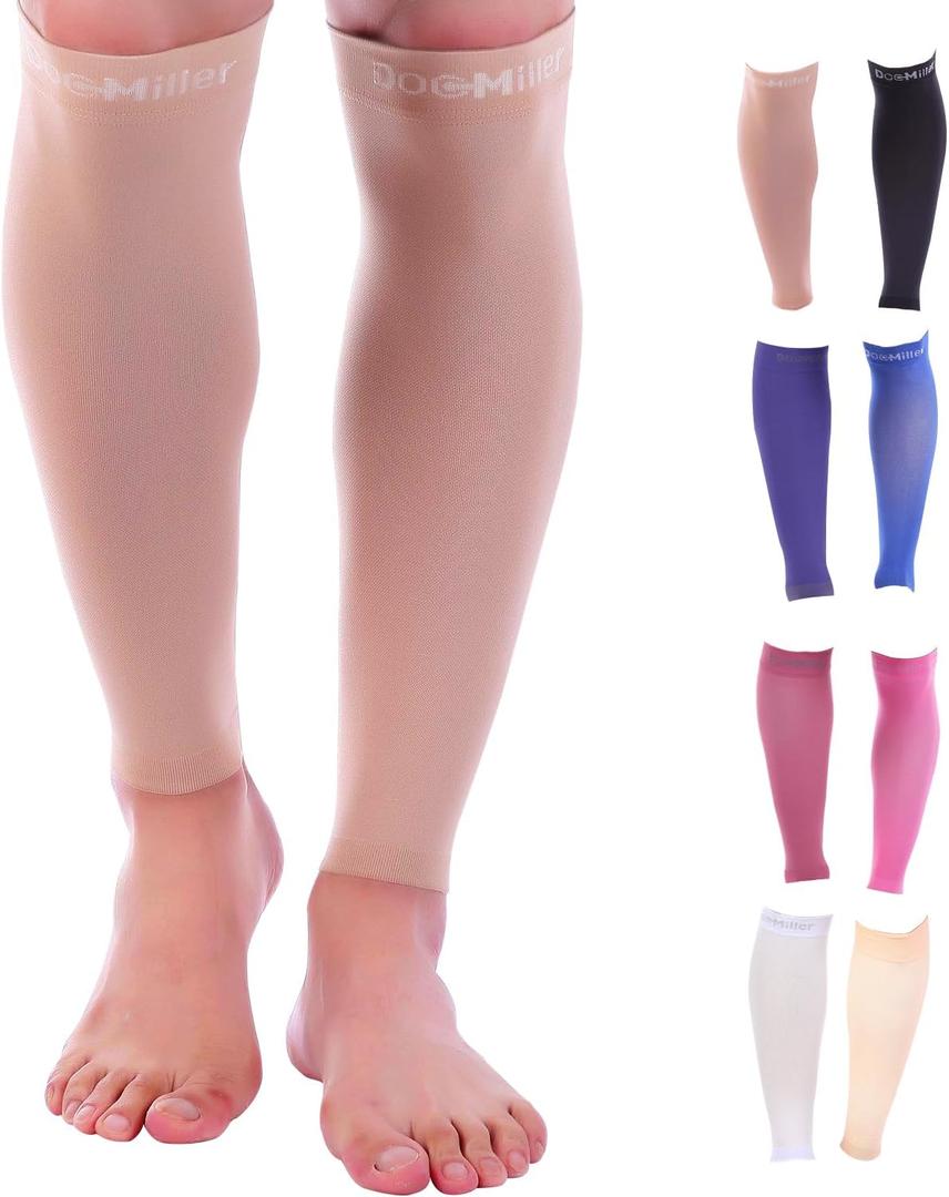 Doc Miller Compression Calf Sleeve for Men & Women, Premium Medical Grade, 15-20mmHg Graduated Support for Running, Calf Tear, Shin Splints, Knee High, Calf Sleeves, 1 Pair (Medium, Skin/Nude)
