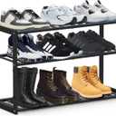 Jripae Bamboo Shoe Rack for Entryway, Stackable 3 Tier Shoe Organizer Shelf Storage 9-12 Pairs Shoes Stand Cubby for Closet Door Hallway Bedroom Garage Black, Thanksgiving, 3-tier-short/27.5*10.5*17in