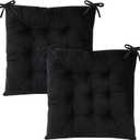 Set of 2 Chair Cushions for Dining Chairs with Ties, Indoor Non-Slip Kitchen Chair Pad and Dining Room Seat Cushion Mat for Office Living Room Outdoor 15.5" - Black