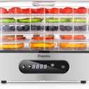 Food Dehydrator Machine, Compact Dehydrators for Food and Jerky, Fruits, Veggies, 500W Dehydrated Dryer with Temperature Control, 5 BPA-Free Trays Dishwasher Safe, Silver