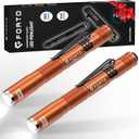 FORTO LED Pen Light, 200 Lumens Pocket Flashlight, IP67 Waterproof, 2 Modes, 2 Pack with AAA Batteries, Lightweight & Durable for Inspection, Medical Use, Emergency(Orange)