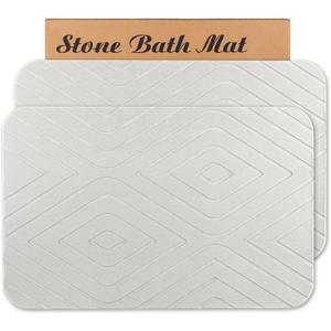Stone Bath Mat, 2 Pack Diatomaceous Earth Shower Mat, Non-Slip Super Absorbent Quick Drying Bathroom Floor Mat, 24x15, Off-White