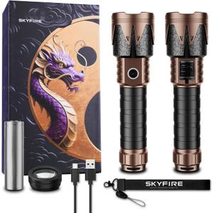 SKYFIRE Rechargeable Flashlights High Lumens 2 Pack with Ignition Lens, 8000mAh Mini Bright Tactical Torch with 6 Modes Waterproof Zoomable LED Flash Light for Camping Essentials Outdoor Home Emergency