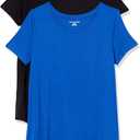 Amazon Essentials Women's Short-Sleeve Scoopneck Tunic Tops, Pack of 2 (Cobalt Blue/Black)