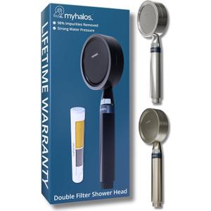 MyHalos Handheld Filtered Shower Head with Handheld Handle - High Pressure Shower Heads With Filter To Reduce Chlorine & Soften Water - Easy to Install Detachable Filtered Shower Head For Hard Water (Black)