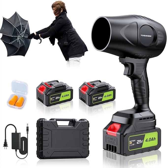 Cordless Leaf Blower 600000RPM  21V Electric Leaf Blower with 2×4.0Ah Batteries & Fast Charger  Lightweight Handheld Blower for Patio, Lawn, Yard, Deck Cleaning PureBlack