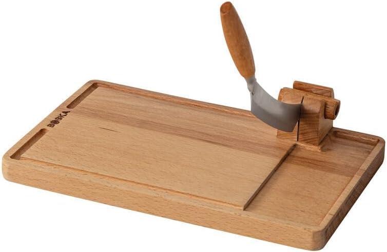 BOSKA Cheese Cutter Lumberjack Amigo/Serving Board with Cheese Knife/Beechwood and Stainless Steel/For Cheese and Sausage/Safe Cutting/With Crumb Catcher / 9 Inches
