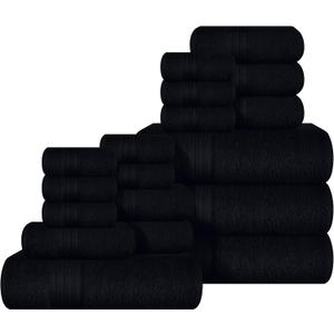 Ultra Soft 12 Pack Cotton Towel Set, Contains 2 Bath Towels 28x55 inch, 2 Hand Towels 16x24 inch & 2 Wash Coths 12x12 inch, Ideal Everyday use, Compact & Lightweight - Black